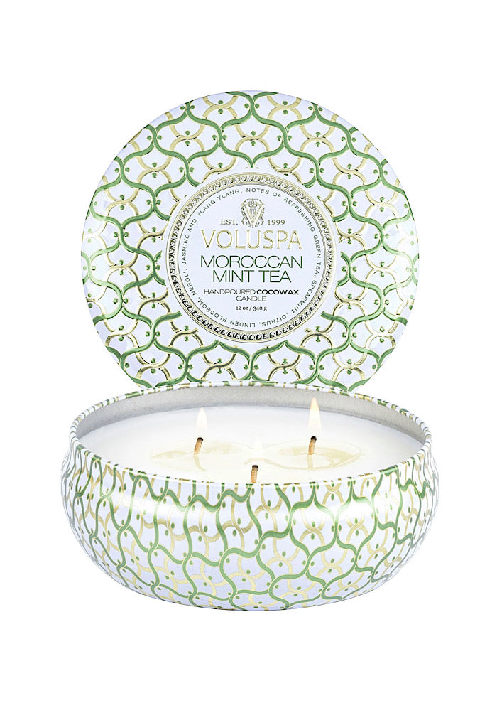 VOLUSPA 3 Wick Tin Candle Moroccan Mint Tea