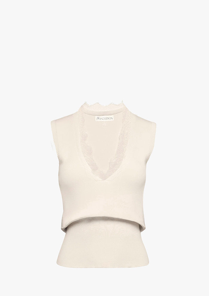 JW ANDERSON V-Neck Lace Trim Vest