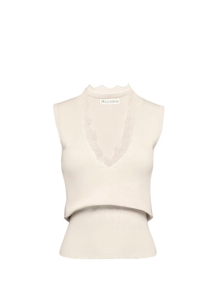 JW ANDERSON V-Neck Lace Trim Vest