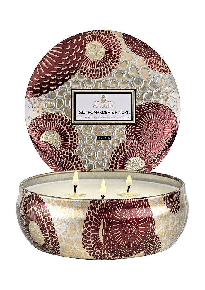 VOLUSPA Gilt Pomander & Hinoki 3-Docht Kerze